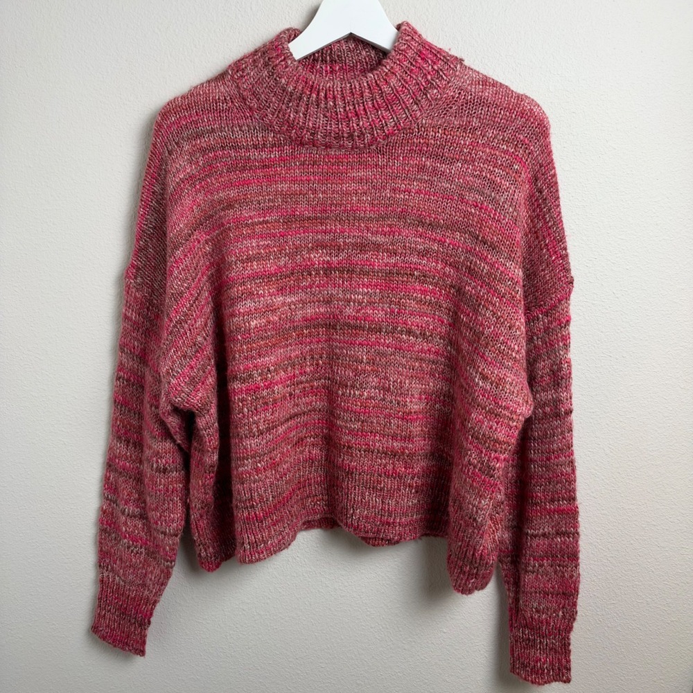 J.Crew Mockneck Sweater Size M Relaxed Pink Space Dye Wool Blend Knit BB429